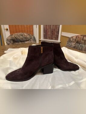 Vince Camuto Dark Brown Suede Ankle Booties with Block Heel